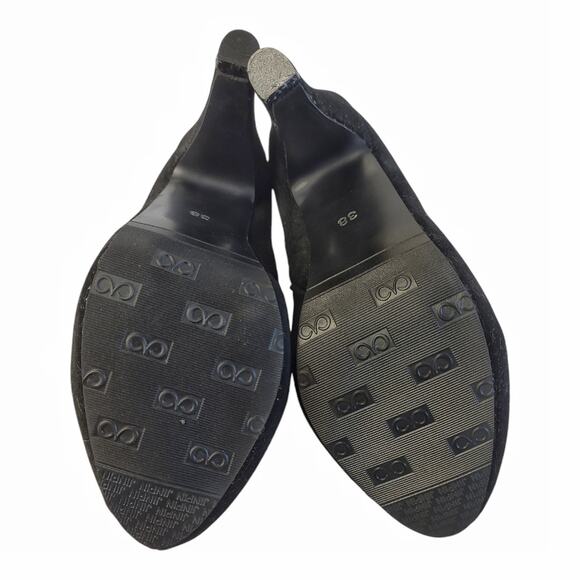 JINPIN Black Faux Suede Ankle Boots US Size 7.5 High Gothic Heel Platform Vegan - Picture 7 of 11